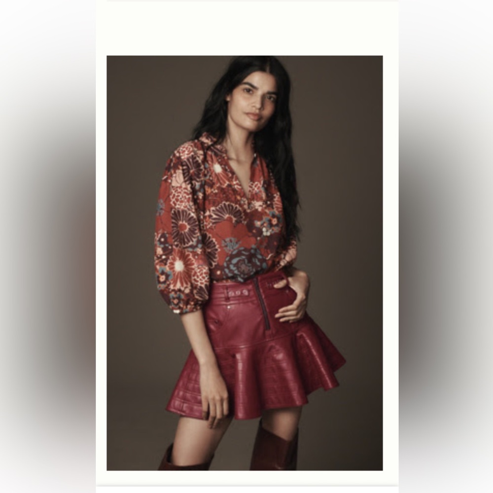Pilcro Red Mini Leather Skirt with Silver hardware